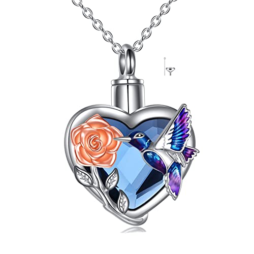 Yfn Hummingbird Urn Necklace For Ashes Sterling Silver With Crystal Heart Cremation Jewelry Keepsake Memory Jewelry For Women 18+2?(Purple-Urn Necklace For Ashes) #TOP24