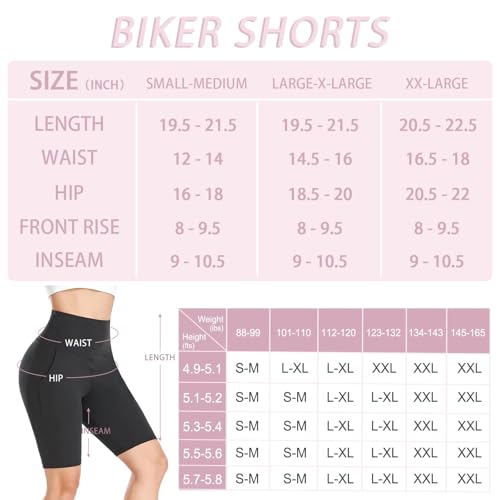 GROTEEN Shorts de motociclista para mulheres com bolsos – 20 cm, cintura alta, controle de barriga,