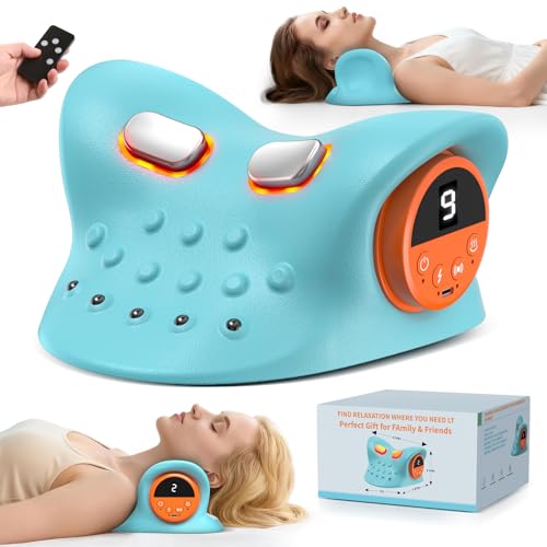 Image of Smedz Neck Massager 2026, 4-in-1 Neck & Shoulder Massager with Multi-Directional Stretch, Heating & Vibration, 360 Remote Control-Ergonomic for Home, Office, Car Travel‌（Sky Blue‌）