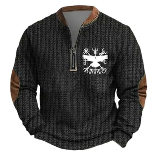 Generisch Jersey vikingo para hombre, sudadera de mitología nórdica con cremallera, suéter de invierno Viking Thor, martillo, sudaderas, ropa de calle, sudadera con capucha 3D, S3 Negro, 4XL