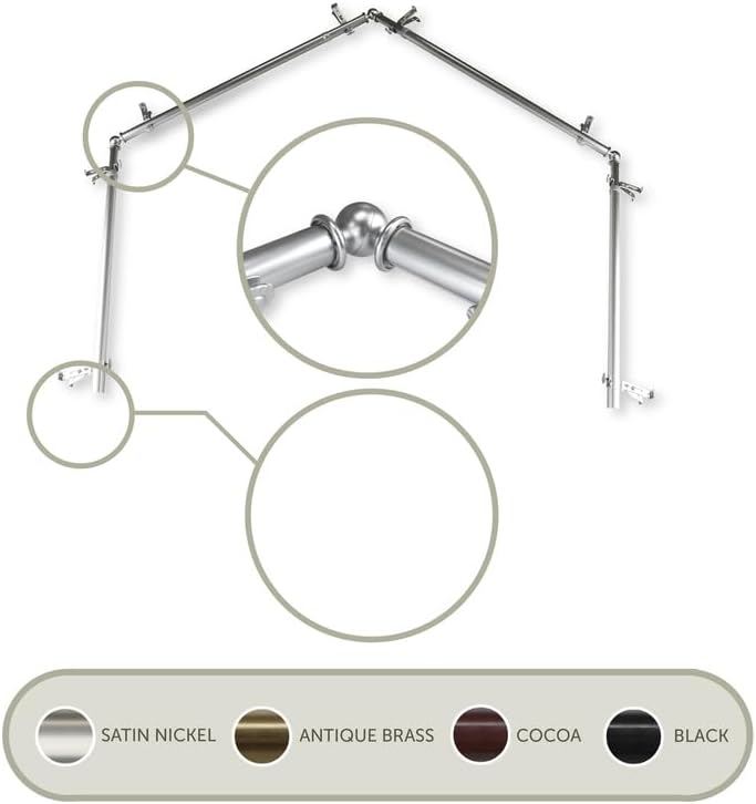 HomeStock Modern Curtain Rods Hardware Set Satin Nickel Finials Adjustable Lengths