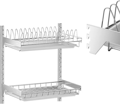 Wall Mounted Stainless Steel Dish Drainer Rack 2 Layer Kitchen Drying Shelf with Plate Rack & Utensil Holder for Efficient Bowl Plate and Daily Storage