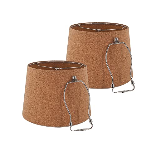 Medium Lampshade For Table Lamps And Floor Lamps Set Of 2, Drum 12 Inches, Cork Leather Fabric Lamp Shade, Nickel Spider Lamp Shades, E26 Uno Adapter Spider Fitter Included（10"X12"X8.5"） (Brown) #TOP4