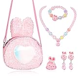 Materiale di alta qualità: Tutti i gioielli sono fatti di plastica di alta qualità, sicuri, durevoli e non tossici. Borse per ragazze realizzate in morbida pelle PU glitterata, la borsa elegante scintilla.