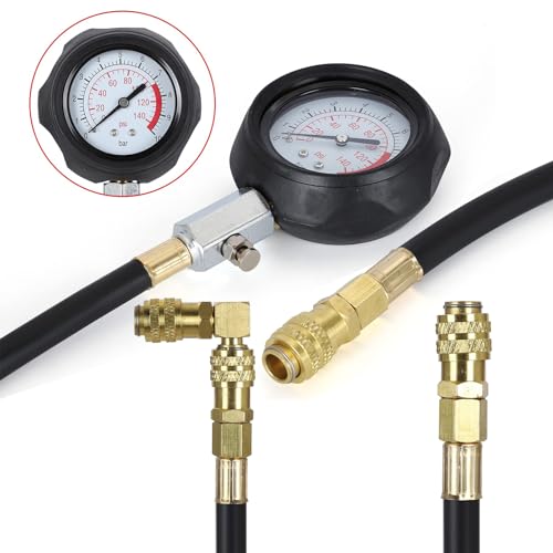 QUNNIE Öl Druck Tester Kit, Manometer Tool Kit, 0-140 PSI, Kraftstoffsystem Mechanische Sensor Motor Zylinder Kompression Test, für Autos ATVs LKW
