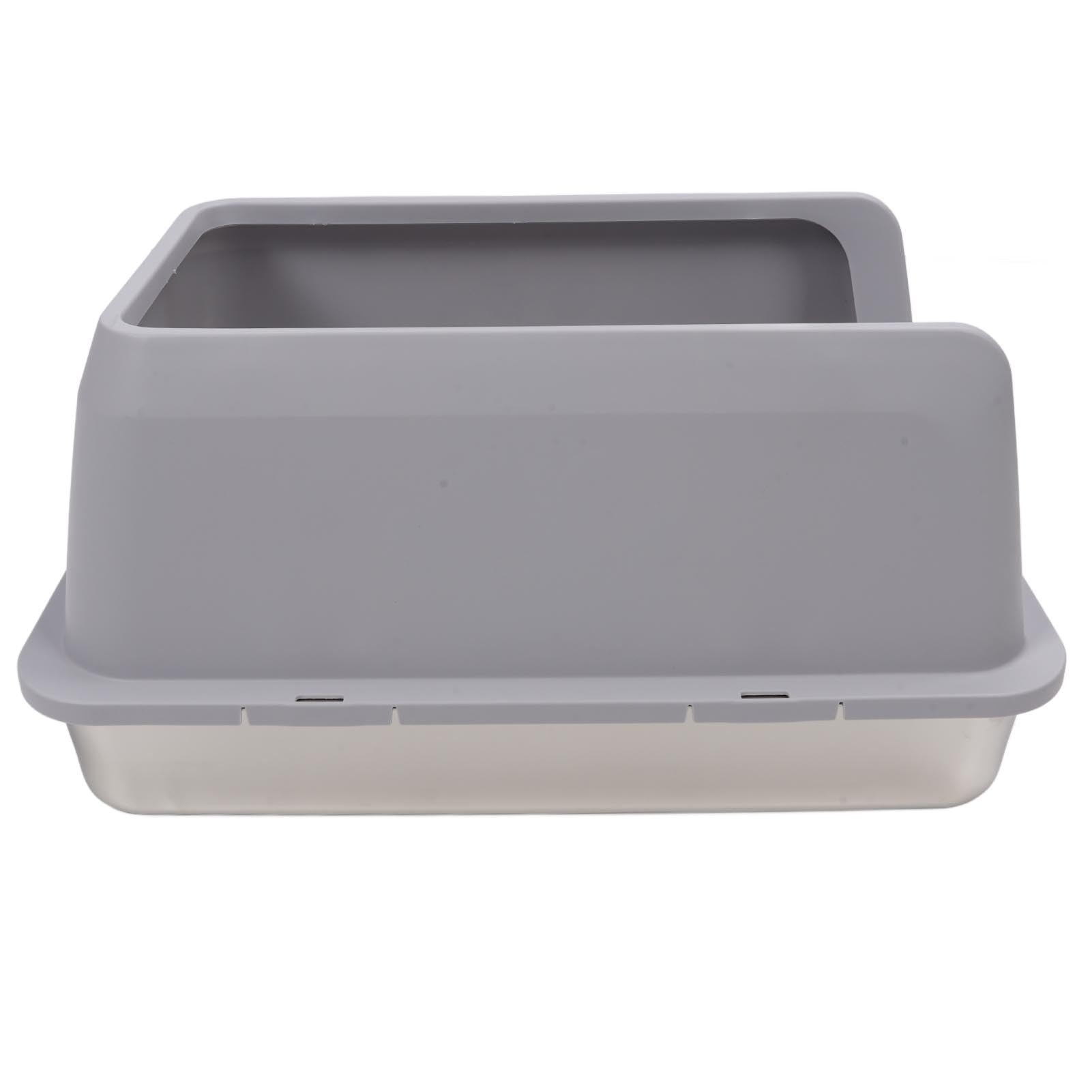 TIKATARER Stainless Steel Cat Litter Box, High Sided XL Enclosed Top Entry Litter Box, Anti Leakage with Removable Structure, Ideal for Large Cats & Multiple Pets (Light Gray)