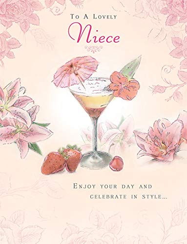 Piccadilly Greetings GLITTER COATED COCKTAIL & STRAWBERRIES TO A LOVELY NIECE BIRTHDAY GREETING CARD