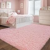 Rezutan Ultra Soft Pink Rugs for Bedroom 6x9 Feet, Fluffy Shag Area Rugs for Living Room, Large Comfy Furry for Girls Kids Baby Room Decor Teenage Pastel Princess Rug, Non Slip Nursery Classroom