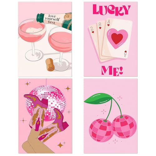 Komergave 4 Pack Cocktail Diamond Art Kits for Adults, 5D DIY Full Round Drill Diamond Painting Kits for Beginners, Paint by Numbers for Adults Gem Art Crafts for Home Wall Decor, 12x16 Inch