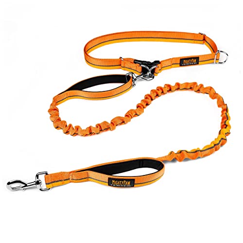 Mighty Paw Hands Free Dog Leash | Bungee Waist Leash for Dog Walking. Pet Running Hands Free Tether for Large, Medium & Small Breeds. Pet Waist Belt (36' - 48') Up to 150 lbs - Orange