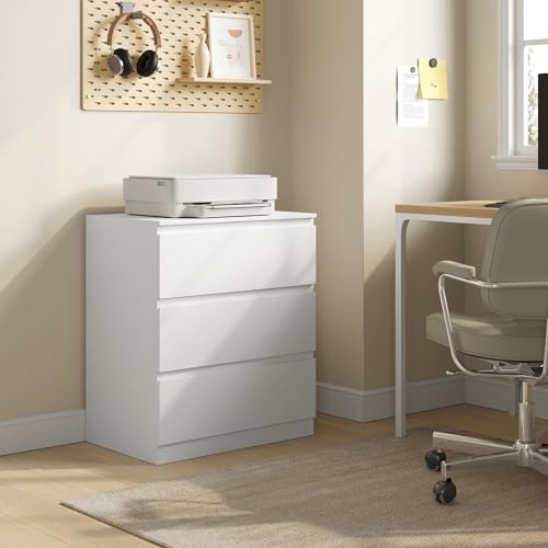 Commode 3 Tiroirs Blanc 60cm Bois d’ingénierie WOLTU