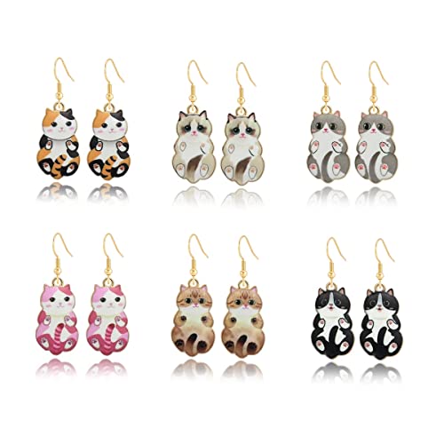 Lezmoii Cute Dangle Anime Cat Earrings For Girls Women Fun Animal Earrings Set (Cat B) #TOP2