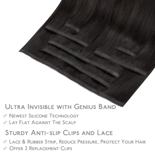 Image of WENNALIFE Invisi Edge Clip in Hair Extensions Human Hair 7pcs Ultra Invisible 50% Thinner Seamless Clip Ins Dark Brown Natural Remy Hair 16 inch