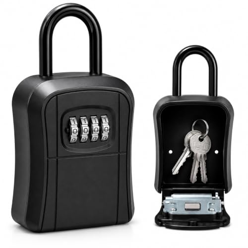 Image of FreshDcart Wall Mounted 4-Digit Combination Key Lock Box | Anti-Theft Spare Key Safe | Secure Storage Holder for Outdoor & Indoor Use, Home, Office, Gym, School, Garage, Pack of 1 Black