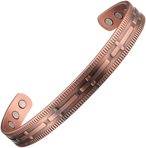 Copper Cross Christian Bracelet for Men Women 6.5" Adjustable with 6 Powerful Magnets for Mom, Dad, Wife and Husband on Anniversary Birthday Holiday