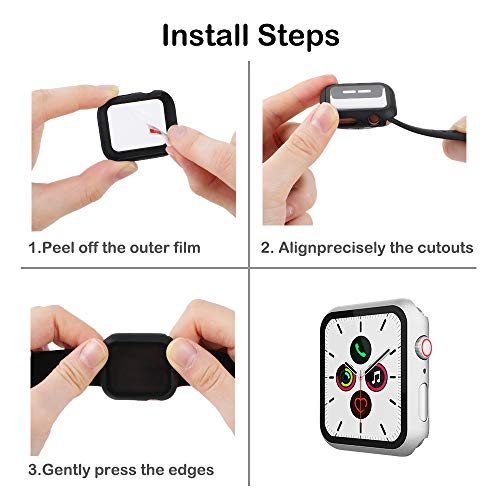 GeeRic Protector de Pantalla Compatible con Apple Watch 44mm Series 5/4, [2 Pcs] [PC Funda][HD Película] [Completa], Cristal Vidrio Templado Compatible para Apple Watch 44mm Series 4 Plata