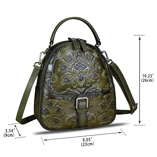 Image of Genuine Leather Backpack for Women Crossbody Shoulder Bag Vintage Rucksack Fashion Knapsack Purse Daypack Bag (Green)
