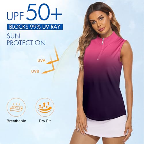 Koscacy Women's Sleeveless Golf Tennis Polo Shirts Zip Up Dry Fit Workout Tank Tops Athletic Shirt