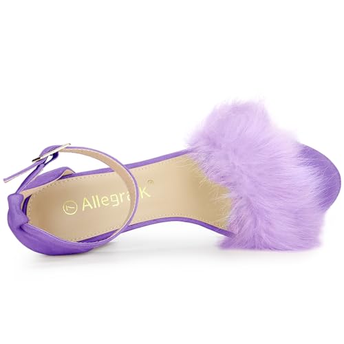 Allegra K Allegra K Women's Ankle Strap Faux Fur Block Heels Purple Sandals 11 M US