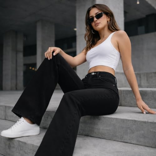 Image of THIRD QUADRANT Women's Wide Leg Fit Mid Rise Jeans || Bootcut Jeans || Wide Leg || Bell Bottom Jean