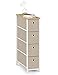 Cómoda Cajonera con 4 cajón Almacenaje Armario Comodas Cajones Estrecho Gabinete Pequeño para Trastero Salon Dormitorio Cocina Madera+Metal Blanca+Beige