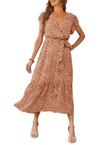 PRETTYGARDEN Women's Summer Floral Boho Maxi Dress, Coffee,L