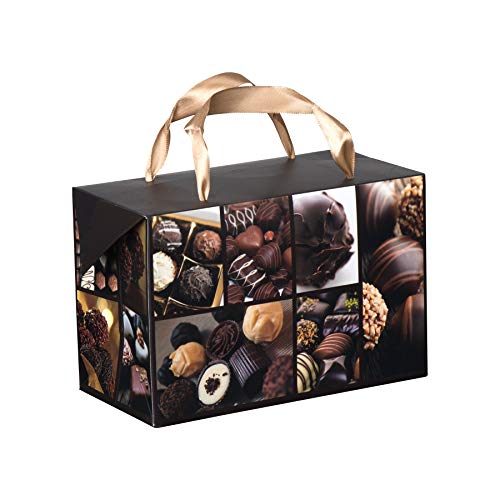 Chocolate Design Paper Gift Bag Box (6 Pack) Foldable Party Favors Treat Bags With Ribbon Handles For Baby Shower, Holiday And Birthday Parties 7X3.5X4.75” #TOP26