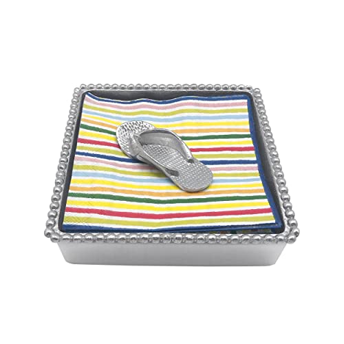 Mariposa Flip Flop Beaded Napkin Box, One Size, Silver