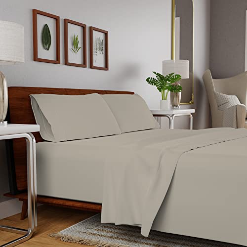 Purity Home Organic 100% Cotton Percale Sheet Set, Queen Beige With Elasticized Deep Pockets, Eco-Friendly & Breathable, 4 Piece Cooling Bed Sheet Set, Bedding Sheets For Queen Size Bed #TOP4