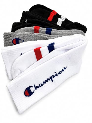 Image of Champion Men's Cushioned Crew Socks 5-Pack - Moisture-Wicking Athletic Crew Socks with Arch Support (Sizes 6-12)