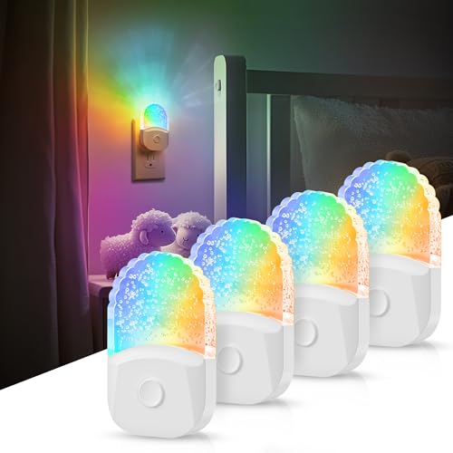Image of DORESshop 8-Color RGB LED Night Light Plug into Wall, 4Pack Color Changing Dusk to Dawn Night Light for Bedroom, Kids Room, Gift