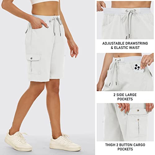 MoFiz Cargo Shorts for Women Hiking 10\" Quick Dry Active Athletic Shorts Lightweight Running Summer Casual Shorts with Pockets Rice White XL - Thumbnail 5