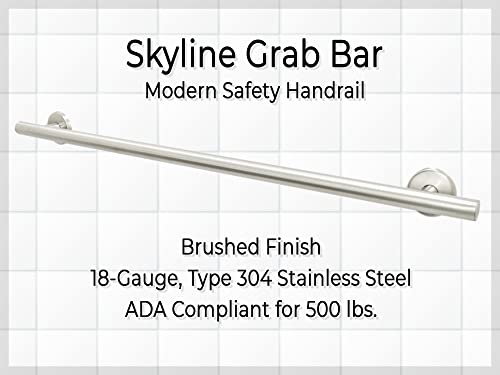 Skyline Decorative Grab Bar - 304 Stainless Steel/Modern Ada Safety Handrail For Shower Bathroom Home/Elderly Handicap/Brushed Finish / 18" #TOP3