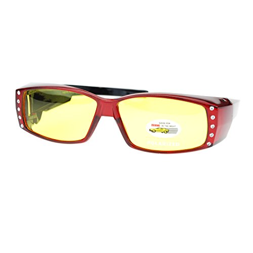 Womens Fit Over Glasses Polarized Yellow Lens Rhinestone Sunglasses