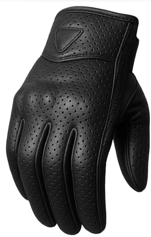 Jackets 4 Bikes Motorcycle Gloves - Premium Perforated Leather for Men Women, Touch Screen, Non-Slip Motorbike Cruiser Street Black L