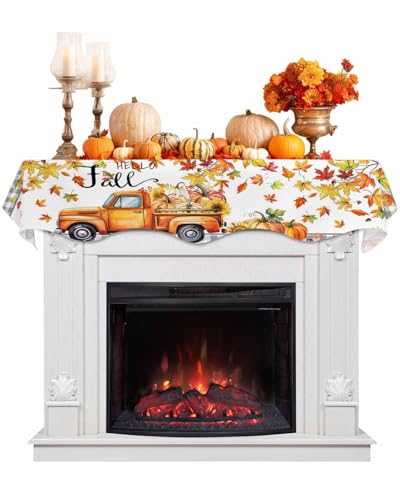Huotupsine Thanksgiving Mantle Scarf 90x17 Inch, Hello Fall Orange Fireplace