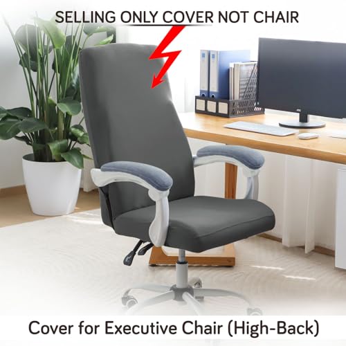 Image of HOKIPO Office Chair Cover for Executive Chair (High-Back) - 140 GSM Stretchable Fabric - Anti-Slip & Washable - Fits Tall & Big Office Chairs, Ash Grey (AR-6204-LGRY)