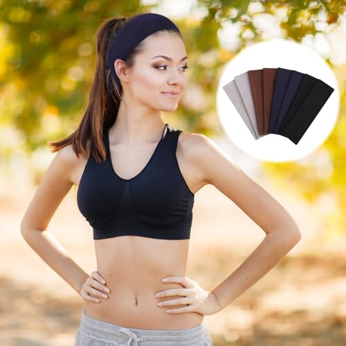 Image of Fishinsea 8 Pack Sport Headbands for Women, Elastic Soft Fabric Non-Slip Hair Bands Hair Warp for Daily Workout Yoga Running Sports, Combo 10