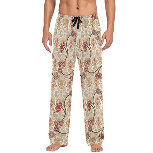 ODAWA Pyjamahose für Herren, Herzen, Haut, Schlaf-Lounge-Hose mit Taschen, lange PJ Hose, Paisley Blumenmuster, X-Large Cover