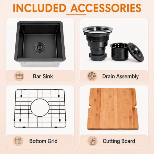 Zeesink Black Bar Sink 17“ X 17",16 Gauge Stainless Steel Undermount Bar & Prep Sinks,Small Bar Sink/RV Sink/Camping Van Sink (Black, 17 X 17 inch) by Zeesink - Used condition - Image 3