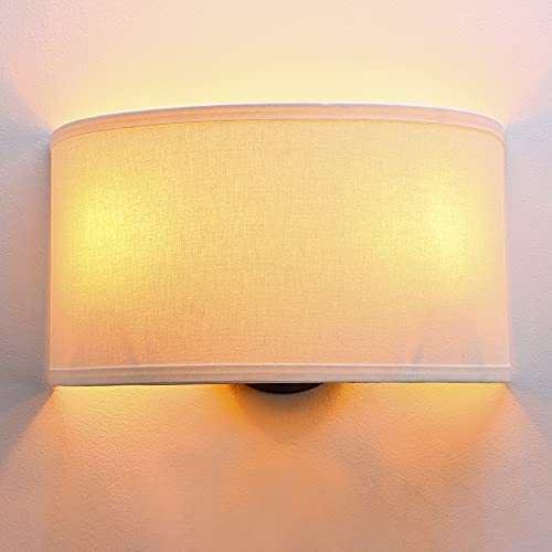 Yosoan Vintage Industrial Fabric Wall Light Wall Sconces Lights, 2 in 1 Beside Wall Lamp for Living Room Bedrooms Kitchen Dining Room Hallway,Arc-Shaped Line Lampshade,E27 (White Fabric Lampshade)