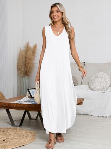 Image of BELAROI Womens Plus Size Maxi Dress Sundress Summer Casual Sleeveless V Neck Pockets Beach Swimsuit Coverup Loose