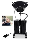 Paddie Portable Shampoo Bowl with Electric Pump/Sprayer/Foot Pedal, Mobile Hair Washing Sink with 2 Tanks for Water Storage and Drainage, Water Flow Adjustable