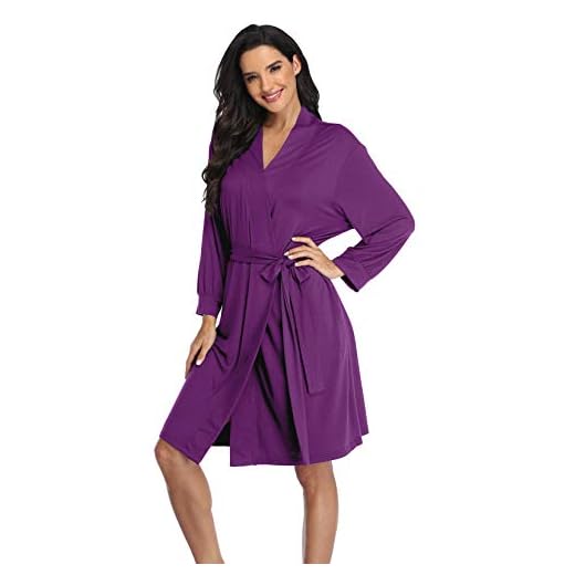 Roupão feminino de algodão leve quimonos tricotado roupões de banho macios para dormir, Purple2-modal Cotton, M