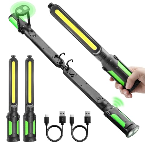 Sylsmart Rechargeable Mechanic Light, Single or Dual Use Underhood Work Light with Magnet and Sensor, Cordless Car Hood Light for Auto, Inspection, Workshop, Garage, Emergency (2 Pack)