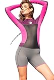 Micosuza Womens Shorty Wetsuit Long Sleeve 1.5MM Neoprene Back Zip Winter Swimwear Long Sleeve Diving Snorkeling Surfing Swimwear