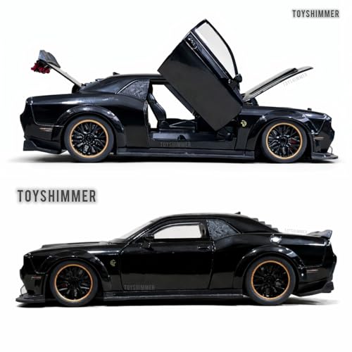 Image of Hellcat 1:32 Scale Dodge Challenger Die-Cast Metal Toy Model Car for Kids - Pull Back Mechanism, Birthday Gift for 3+ Year Old Boys (Hellcat Black)