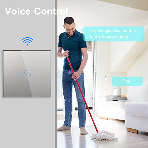 BSEED Smart Light Switch Grey,Compatible with Alexa and Google Home,1 Gang 1 Way WiFi Touch Switch,2 Way or Multi-Way Control by SmartLife APP,Alexa Switch with LED Indicator Light-Neutral Wire Need - Image 4
