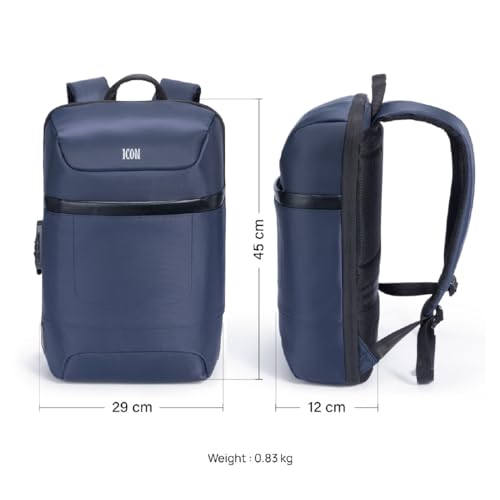 Image of ICON The Cloud Backpack 15L | Premium Polyester, Fits 15.6 inch Laptops | USB Charging Port, Luggage Sleeve, Numbered Lock & 180 Flat Opening | Water-Resistant & Multipurpose Unisex Bag (Blue)