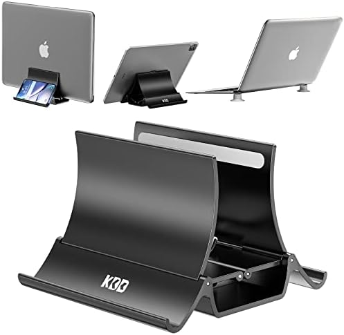 Vertical Laptop Tablet Stand, Gravity Lock Auto Shrink Desktop Notebook Holder for Desk Organizers and Storage Compatible with MacBook Air Pro Samsung, HP, Dell, Microsoft Surface and Gaming Laptops